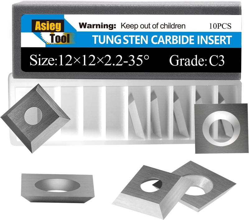 Asieg Tool 12mm Square Tungsten Carbide Replacement Cutters Inserts 12x12x2.2mm Replacement for Woodworking Fits Spiral Helical Planer Cutter Head 10pcs - Image 1
